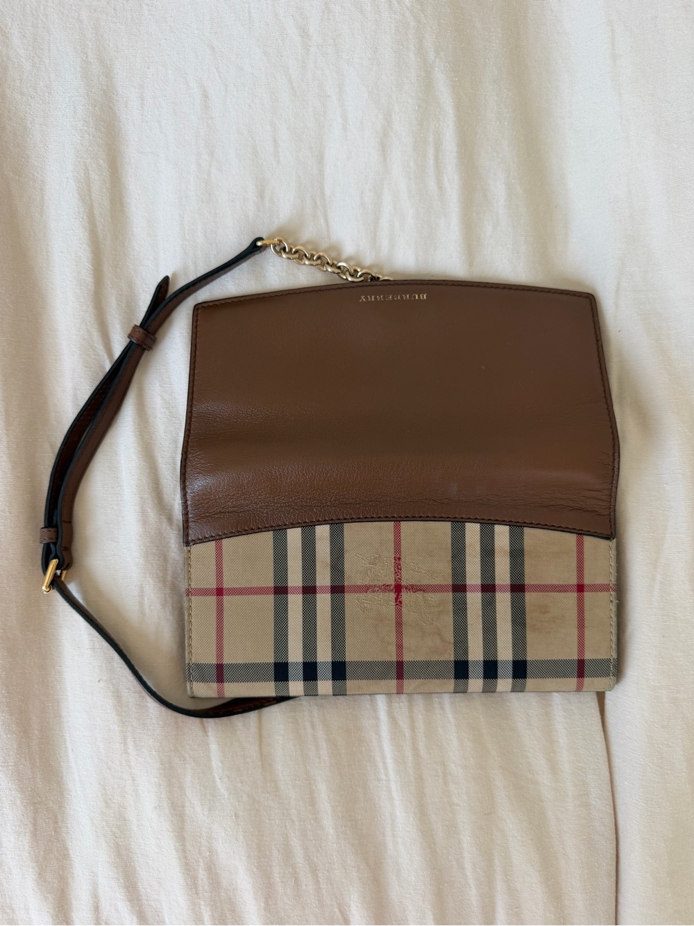 Burberry Brown Leather Crossbody with Iconic Nova Check Trim - Picture 6 of 6